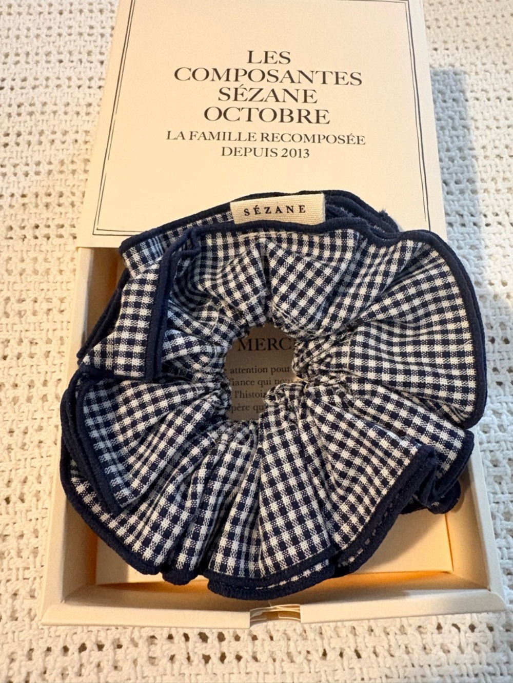 Sézane Navy and White Gingham Scrunchie